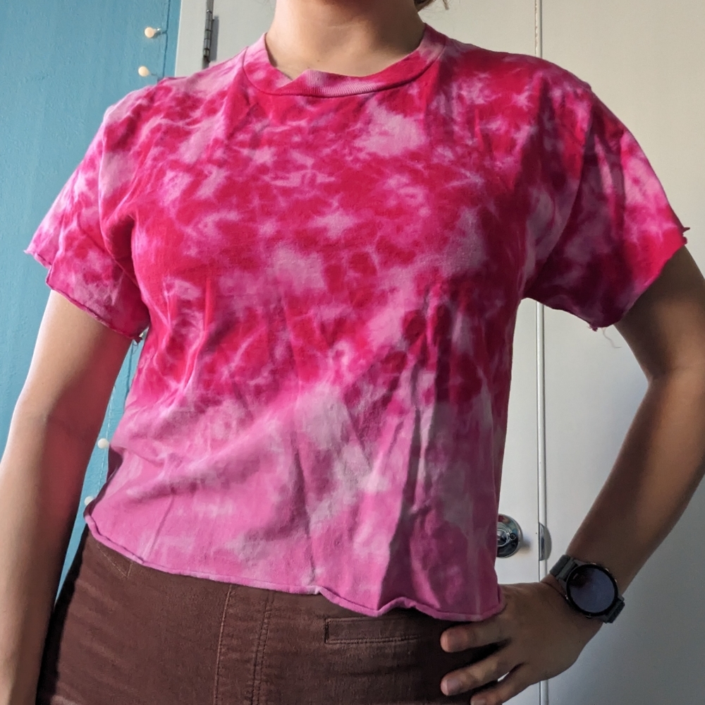 Hot pink Tie-dye Cropped Tee